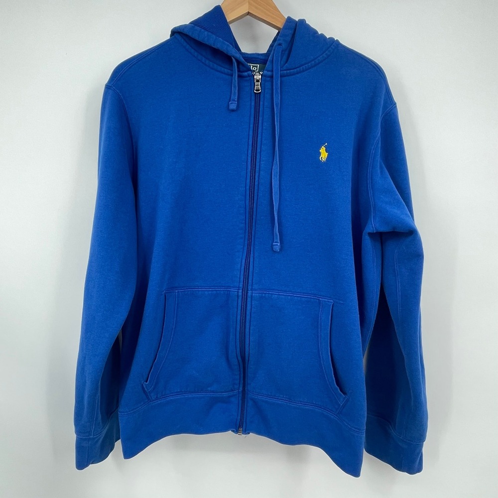 Polo Ralph Lauren Mens Royal Blue Full Zip Hoodie Yellow Pony Logo Size XL